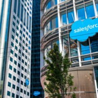 The new Salesforce corporate headquarters together with Salesforce East and West towers visible in the background
