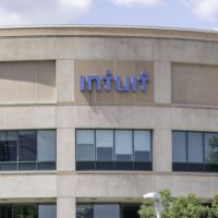 Intuit Inc. corporation office building in Mississauga, Ontario, Canada.