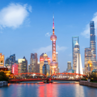 Beautiful modern city at night in Shanghai, China