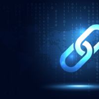 Blockchain technology fintech cryptocurrency block chain server abstract background. Link block contain cryptography hash and transaction data. New futuristic system technology sign and symbol vector